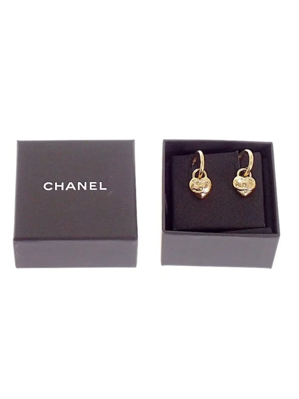 Chanel CC Logo Heart Hoop Earrings Included Metal Gold